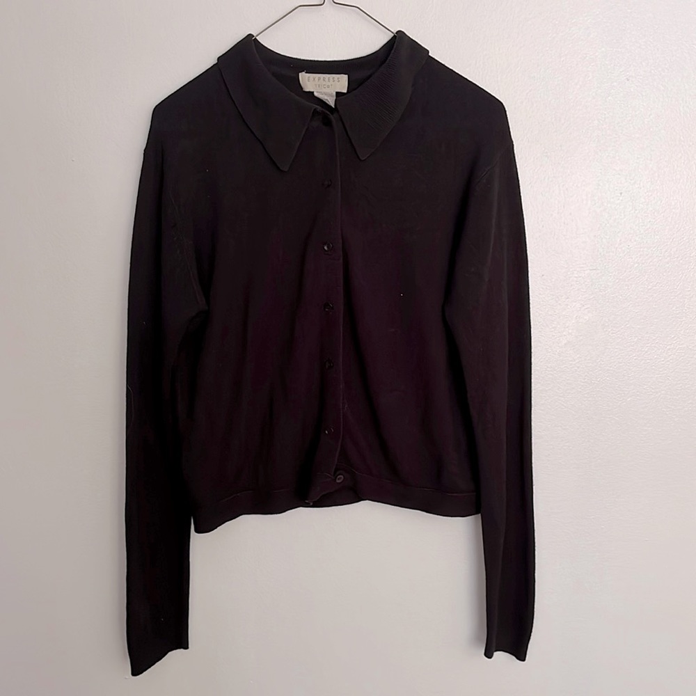Vintage Express Black Cardigan Sweater with Collar